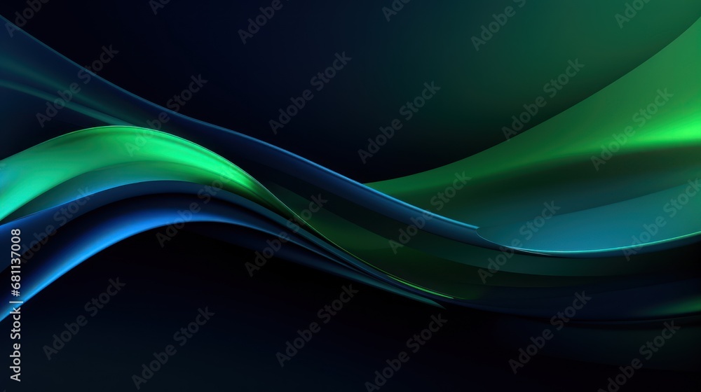 Poster a blue and green abstract background with wavy lines on the bottom of the image and the bottom of th