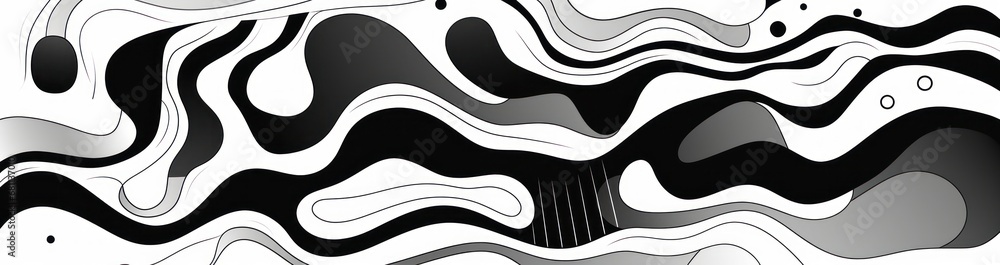 Aufkleber a black and white abstract design with wavy lines and curves in the form of a wave on a white backgr
