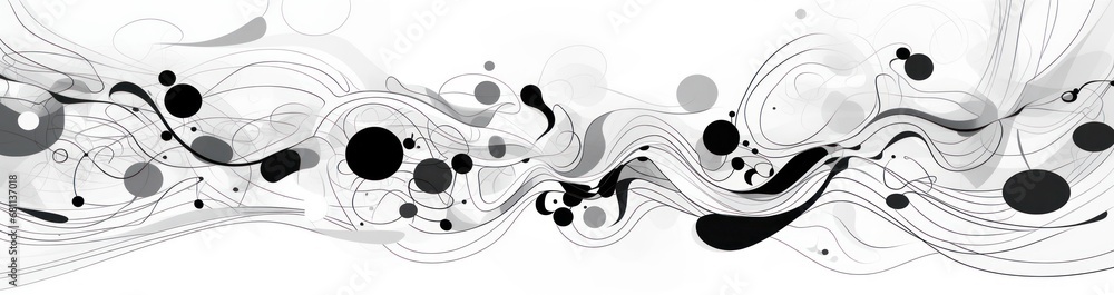Poster an abstract black and white background with a lot of black and white circles on the bottom of the im