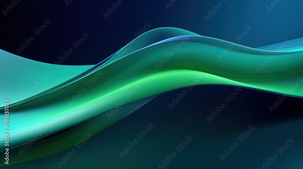 Poster a blue and green abstract background with wavy lines on the left side of the image and a black backg