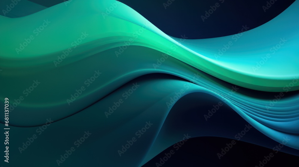 Aufkleber a close up of a blue and green wave pattern on a black background with a light reflection on the top