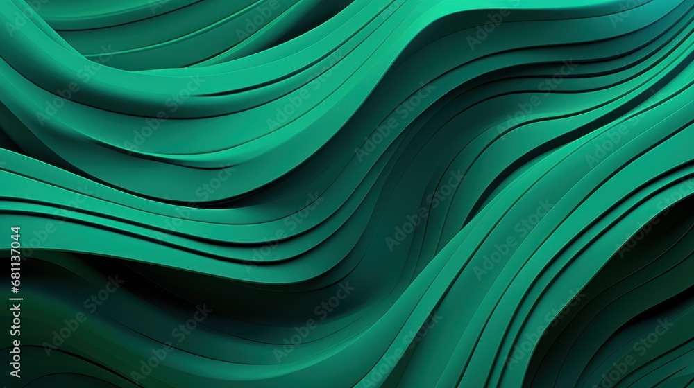 Poster a close up view of a wavy green surface with a blue sky in the background and a black cell phone in 