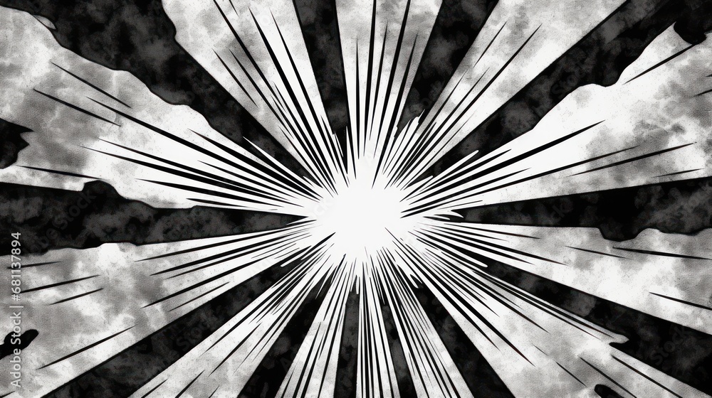 Aufkleber a black and white image of a burst of light in the middle of the image with a black and white backgr