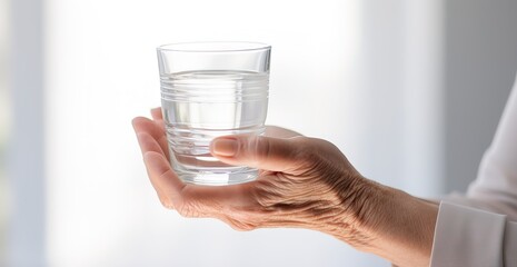 hands of an aged woman holding a glass of water. This image is perfect for illustrating the concept...