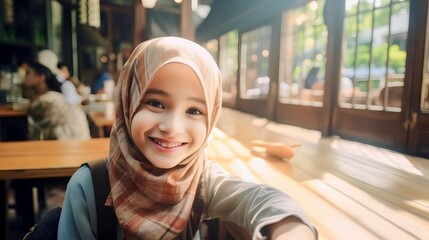 Muslim mother and child taking selfie together, closeness of Muslim mother and child