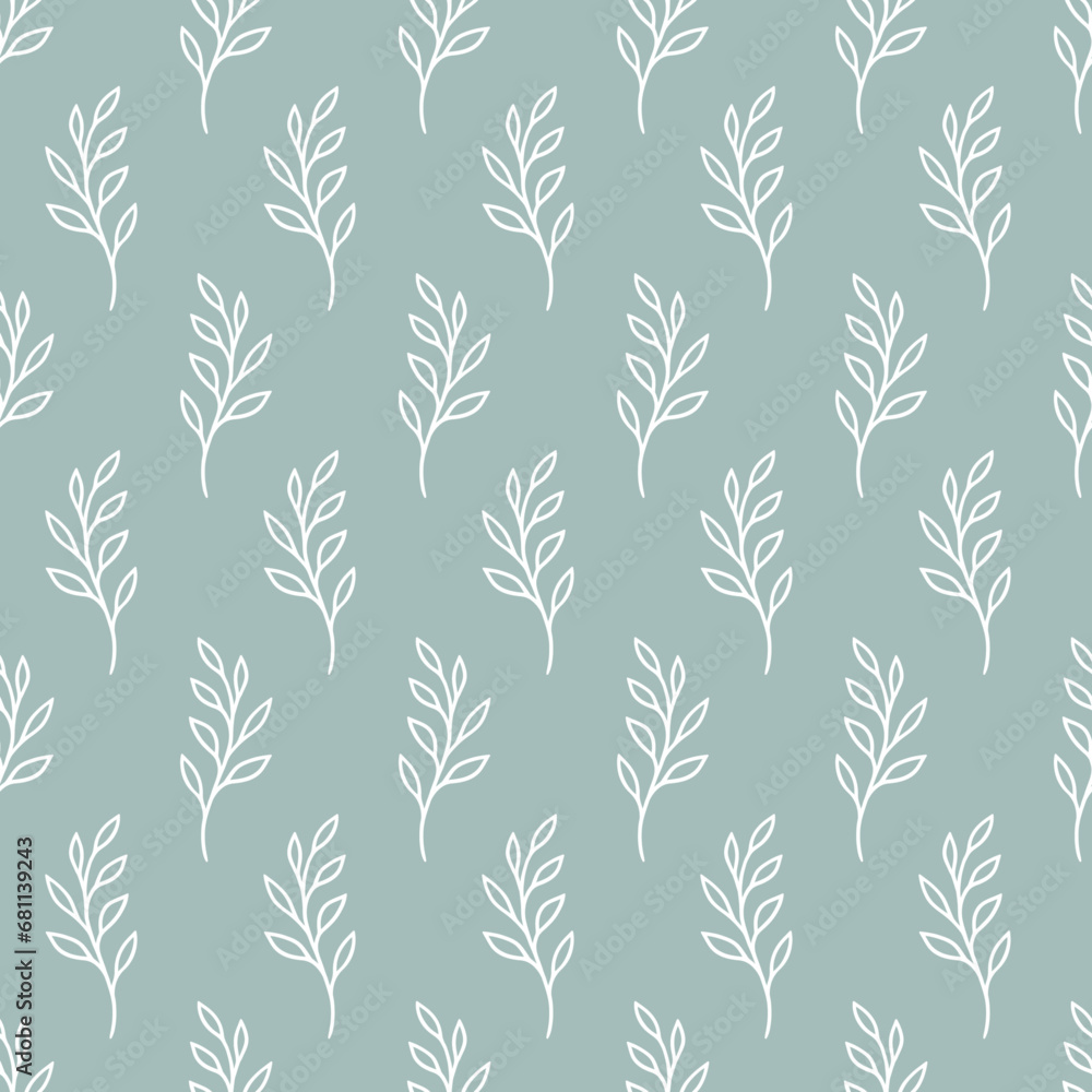 Poster leaf seamless pattern. repeating leaves background. repeated nature patern for design prints. line s