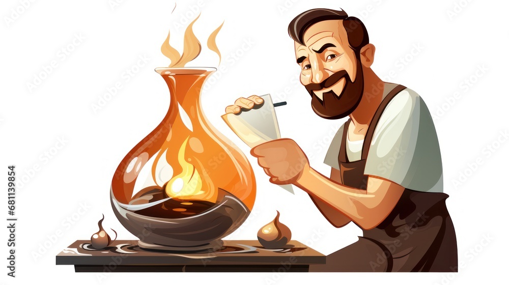 Poster a man sitting in front of a fire with a paper in his hand and a bowl of soup in front of him.
