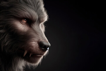 photorealistic studio portrait of a warewolf on black background. ai generative