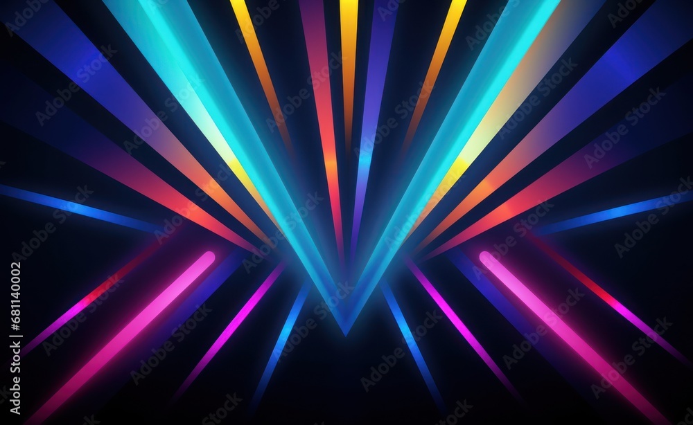 Poster a dark background with multicolored lines coming out of the center of the image and a black backgrou