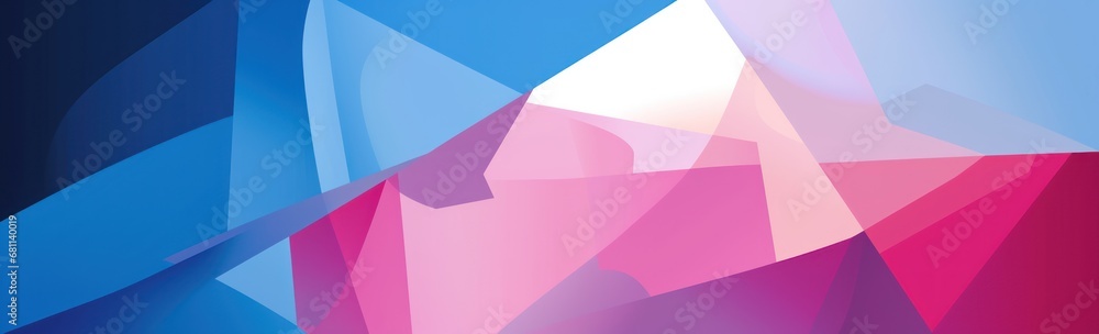 Poster a blue, pink, and white abstract background with a curved corner in the center of the image and a sm