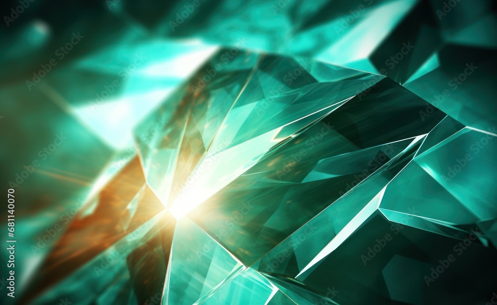 Poster a close up of a diamond shaped object with a bright light coming out of the center of the image and 