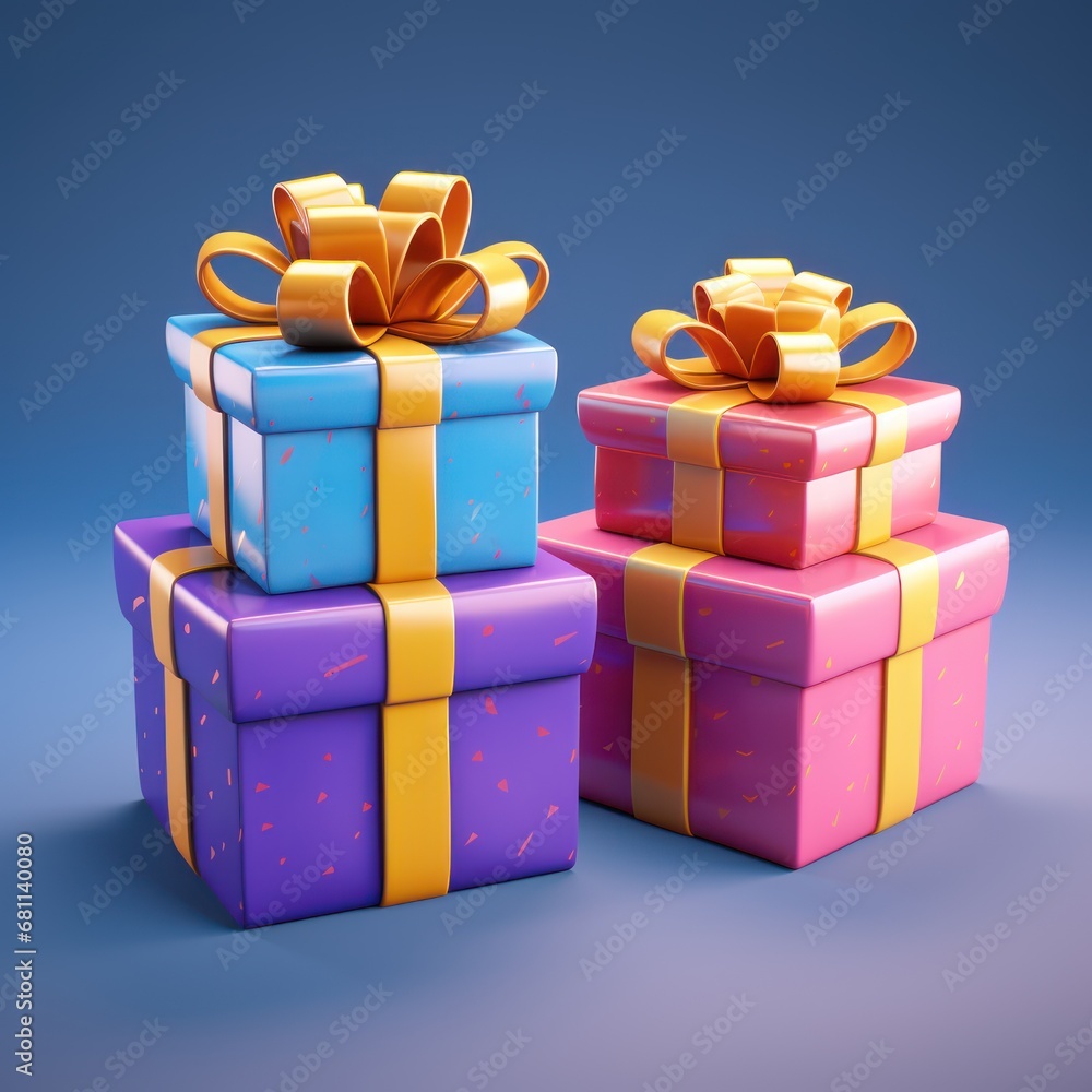Poster a stack of colorful gift boxes with a yellow bow on top of one of the boxes is stacked on top of the