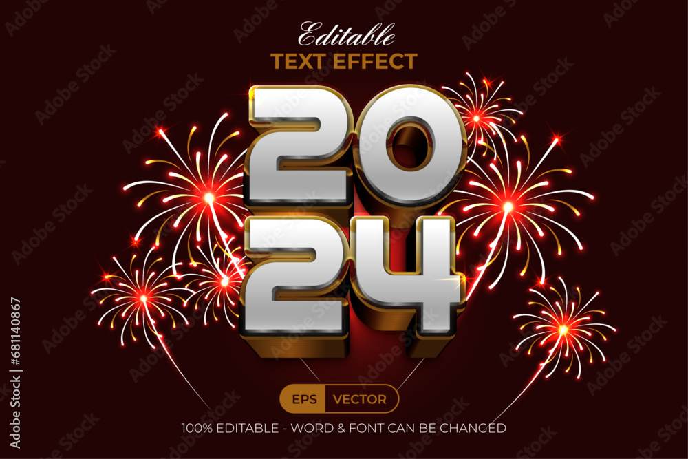 Poster 2024 gold text effect style. editable text effect.