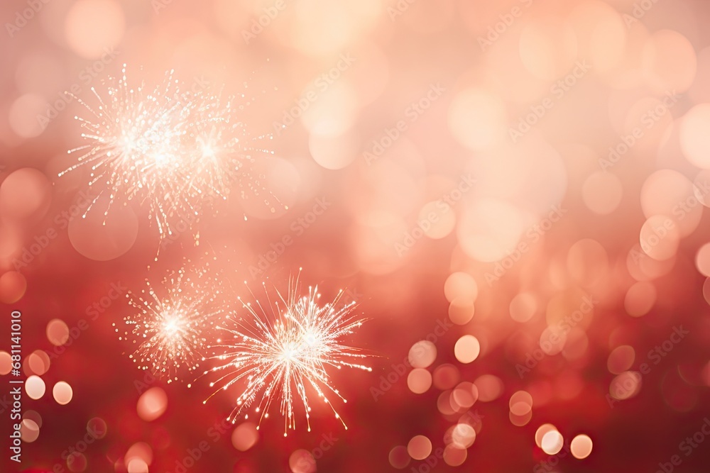 Poster fireworks illuminate red background Generative AI