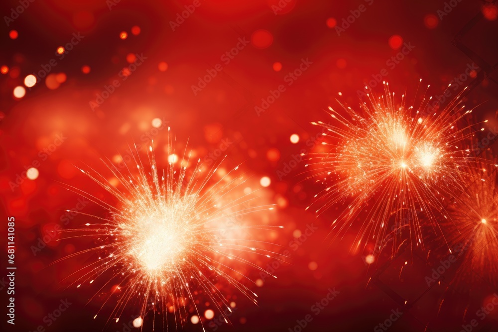 Poster fireworks on a red background Generative Ai