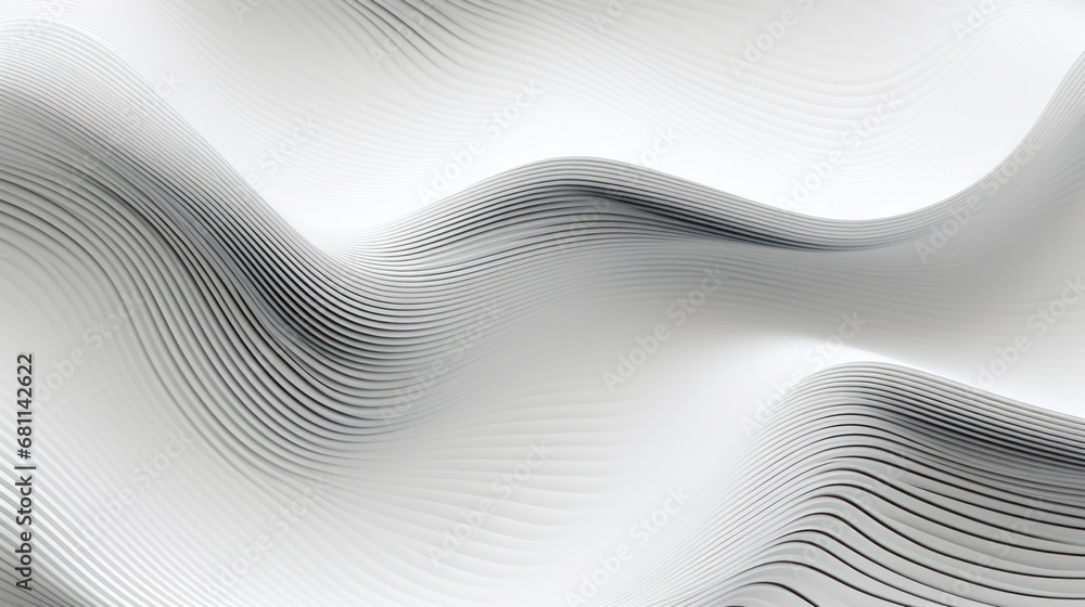 Poster a white background with wavy lines in the shape of a wave, with a black and white stripe on the bott