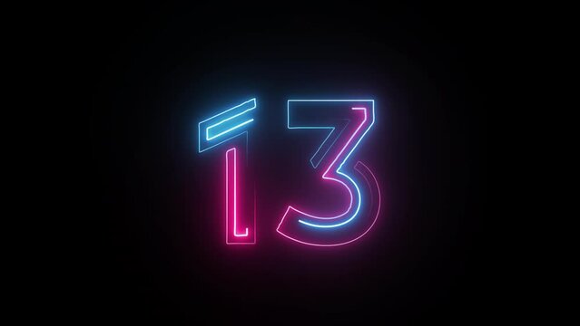 Neon number 13 with alpha channel, neon numbers, number thirteen