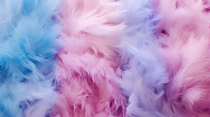 eco-fur bedspread, faux fur is in fashion, in soft pink and blue tones. Abstract wool texture like cotton candy close-up - obrazy, fototapety, plakaty