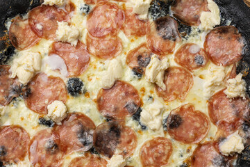 tasty pizza with salami and cheese