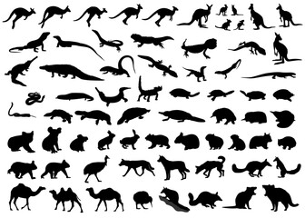 Australian animals. Set of animal silhouettes. Vector illustration.