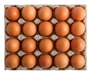 Set of brown eggs on a transparent background. Top view. Isolated object