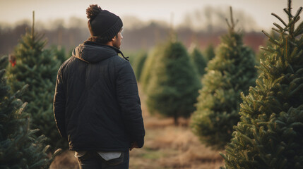 A man chooses the Christmas tree