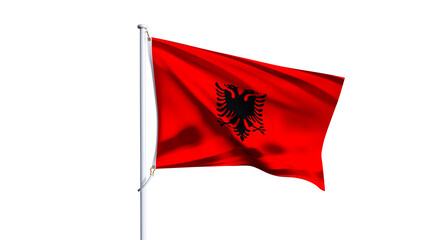 3D render of albania flag isolated on white background, waving flag of albania - obrazy, fototapety, plakaty