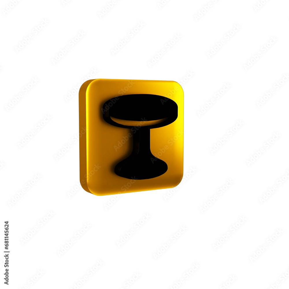 Poster Black Round table icon isolated on transparent background. Yellow square button.