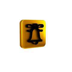 Black Merry Christmas ringing bell icon isolated on transparent background. Alarm symbol, service bell, handbell sign, notification. Yellow square button.