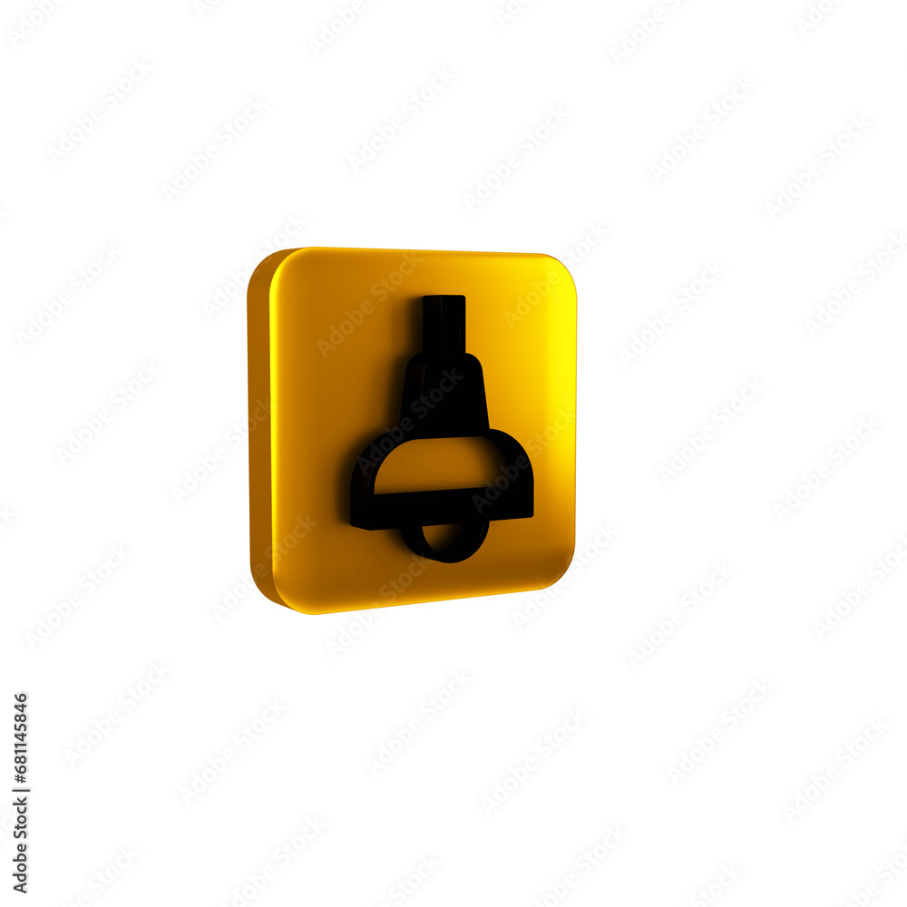 Poster black lamp hanging icon isolated on transparent background. ceiling lamp light bulb. yellow square b