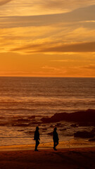 Fototapeta premium Friends walking on the beach and enjoying the afternoon 