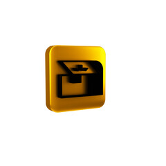 Black Chest for game icon isolated on transparent background. Yellow square button.