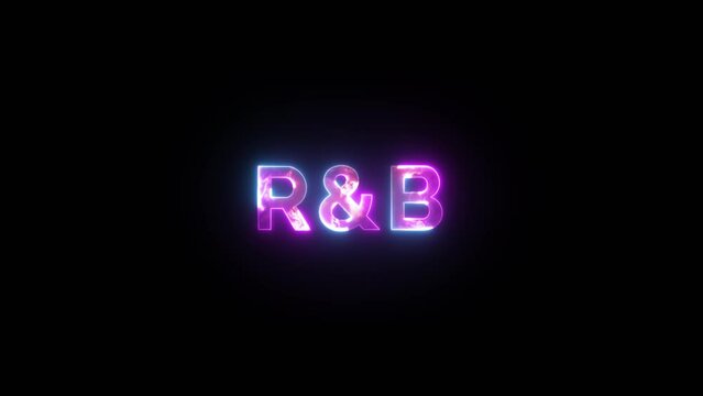 Animation of drawing R&B Text with Glowing Neon lines. Purple and Blue. 4K Motion Graphics