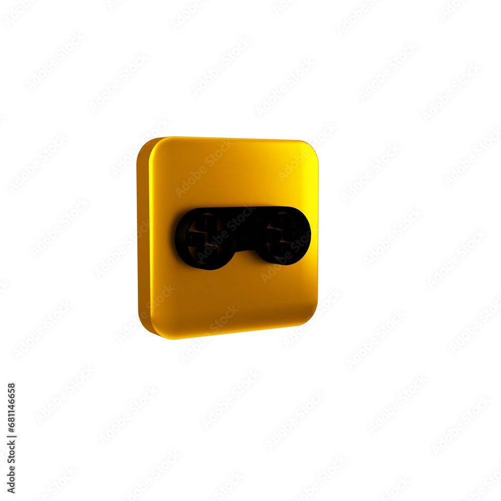 Poster black game controller or joystick for game console icon isolated on transparent background. yellow s