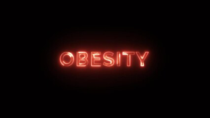 Obesity Text Animation. Fire inside the letters. 4K Motion Graphics