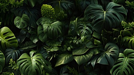 Seamless Texture Tileable Tropical Rainforest Botanical Pattern in Green - Nature Leaf Plant Backgrounds