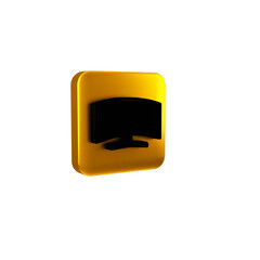 Black Computer monitor icon isolated on transparent background. PC component sign. Yellow square button.