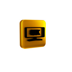 Black Computer monitor icon isolated on transparent background. PC component sign. Yellow square button.