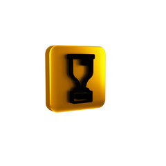 Black Award cup icon isolated on transparent background. Winner trophy symbol. Championship or competition trophy. Sports achievement sign. Yellow square button.
