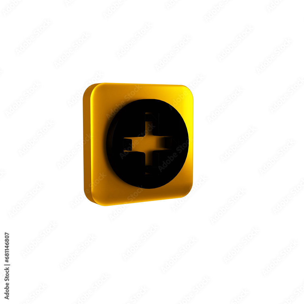 Poster black game controller or joystick for game console icon isolated on transparent background. yellow s