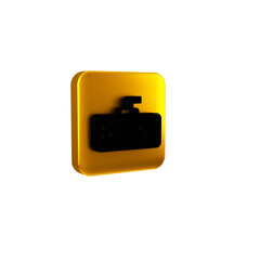 Black Game controller or joystick for game console icon isolated on transparent background. Yellow square button.