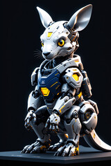 Cute kangaroo mecha or robot, robotic animal isolated over dark background.