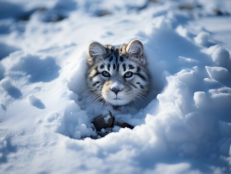 Playtime of the snow leopard cub. Generative AI. 