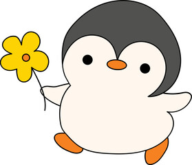Obraz premium Penguin hold flower illustration