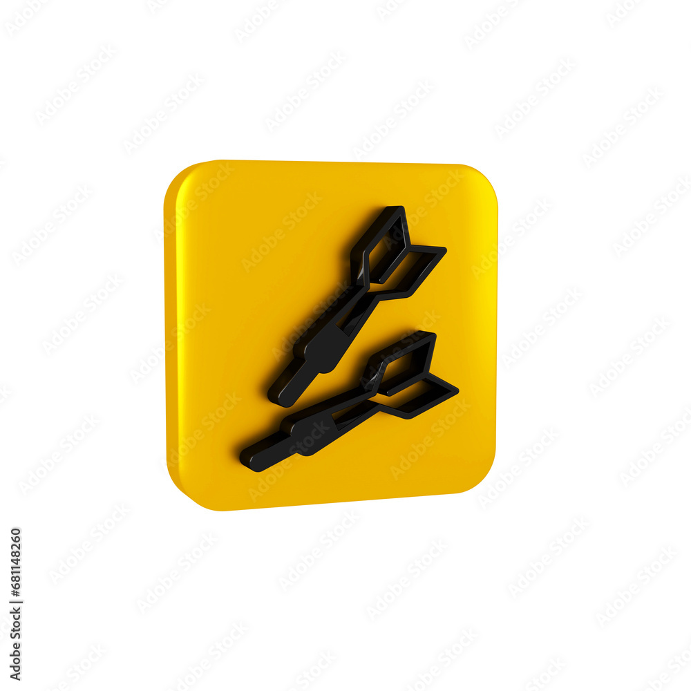 Aufkleber black dart arrow icon isolated on transparent background. yellow square button.