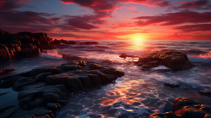 Sunset over the coast of beach