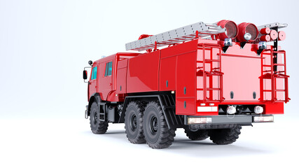 3D render of Red Firetruck isolated on a white background