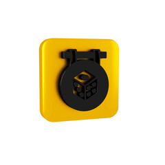 Black Game dice icon isolated on transparent background. Casino gambling. Yellow square button.