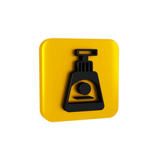 Obraz premium Black Cream or lotion cosmetic tube icon isolated on transparent background. Body care products for woman. Yellow square button.