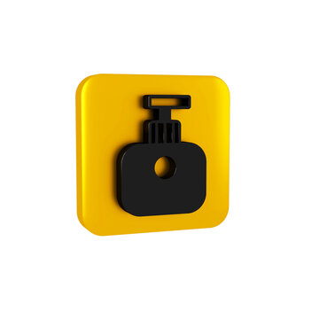 recommend clip art: Black Tube of hand cream icon isolated on transparent background. Yellow square button.